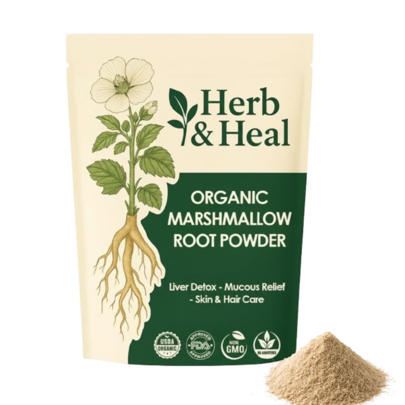 Herb & Heal Organic Marshmallow Root Powder | Althaea Officinalis Herb | Dried Marshmellow Root for Tea, Hair & Skin, DIY Remedies, Digestive & Liver Support | Non-GMO, Vegan (8 Ounce) - Image 1